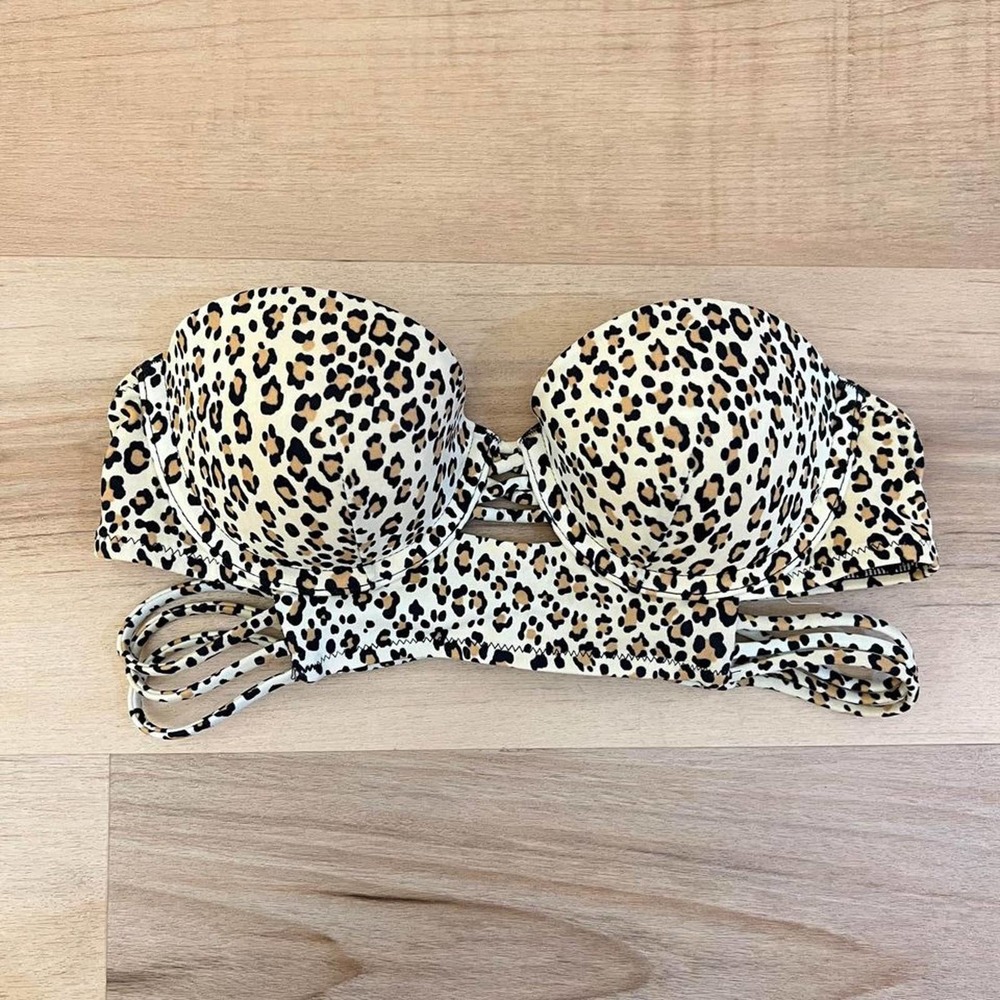 Victoria’s Secret Leopard Strapless Bathing Suit Top Sweetheart Neck Size 32A